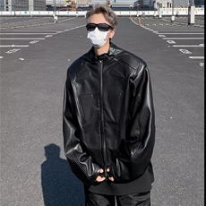 抖音品质春款机车夹克外套男炸街垫肩立领休闲皮衣JK9298P85，男装夹克，星座1013-1
