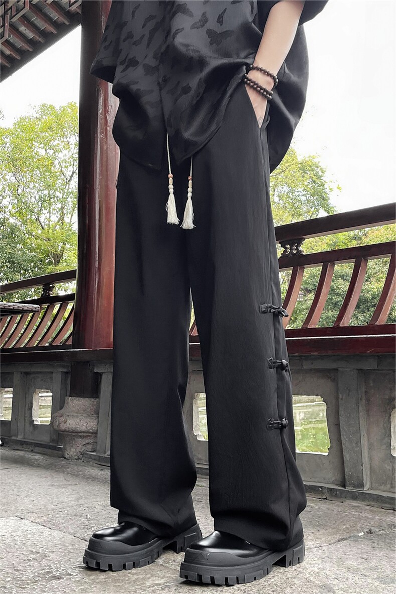 新中式风裤子男夏季薄款高级感垂感直筒休闲长裤男装潮冰丝裤,男装休闲裤,星座505-2（原电商A260-1)