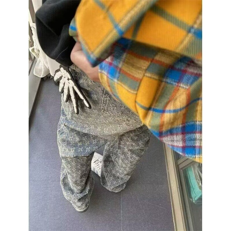 美式提花牛仔裤男女情侣垂感宽松直筒潮牌高街休闲裤子,男装休闲裤,星座506A