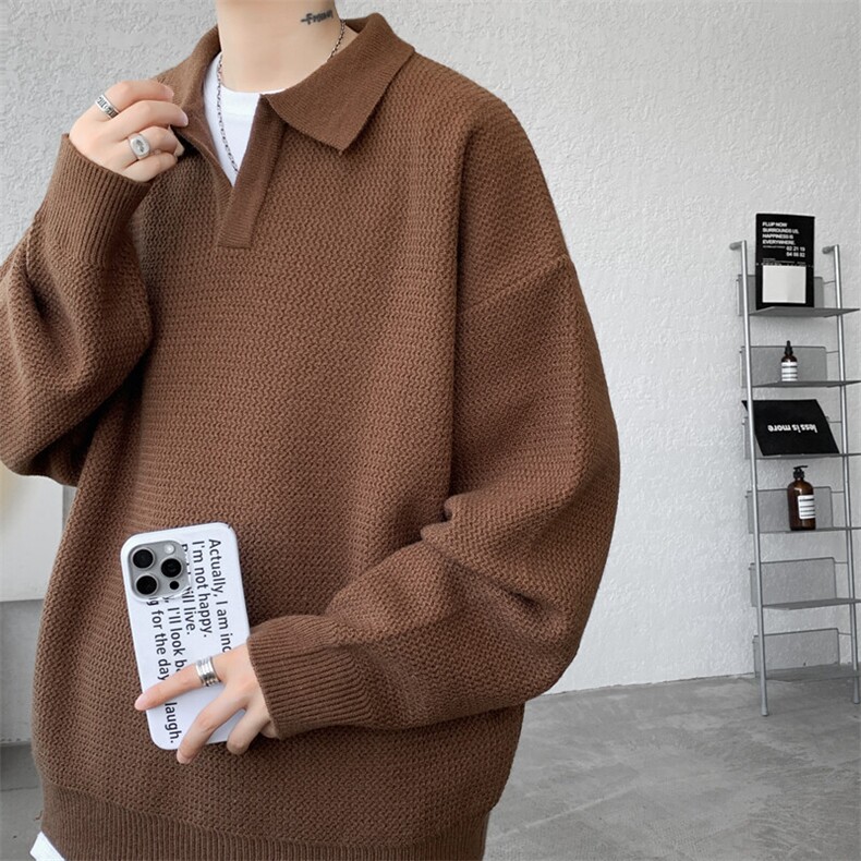 8XL-M翻领毛衣大码轻熟风复古纯色休闲上衣针织打底衫MY1510/P68,男装针织衫/毛衣,电商B238