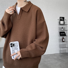 8XL-M翻领毛衣大码轻熟风复古纯色休闲上衣针织打底衫MY1510/P68，男装针织衫/毛衣，电商B238