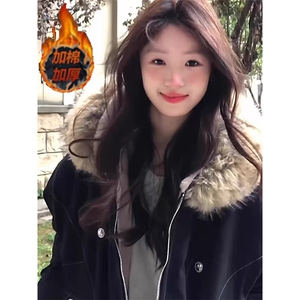 复古做旧座山雕加厚棉服男女宽松解构磨毛毛领外套 MHT266图片