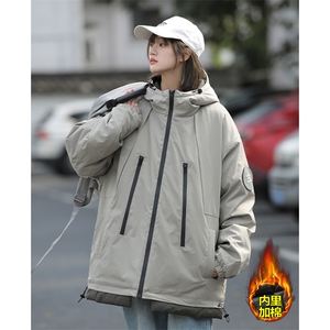 魔术贴连帽棉服情侣款oversize防水拉链加棉外套M74图片