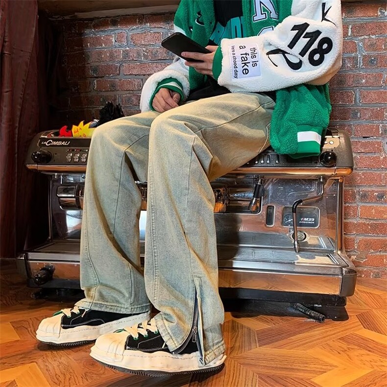 黄泥染牛仔裤男高街vibe复古做旧直筒裤秋季美式G3085P45,男装牛仔裤,星座1116-2