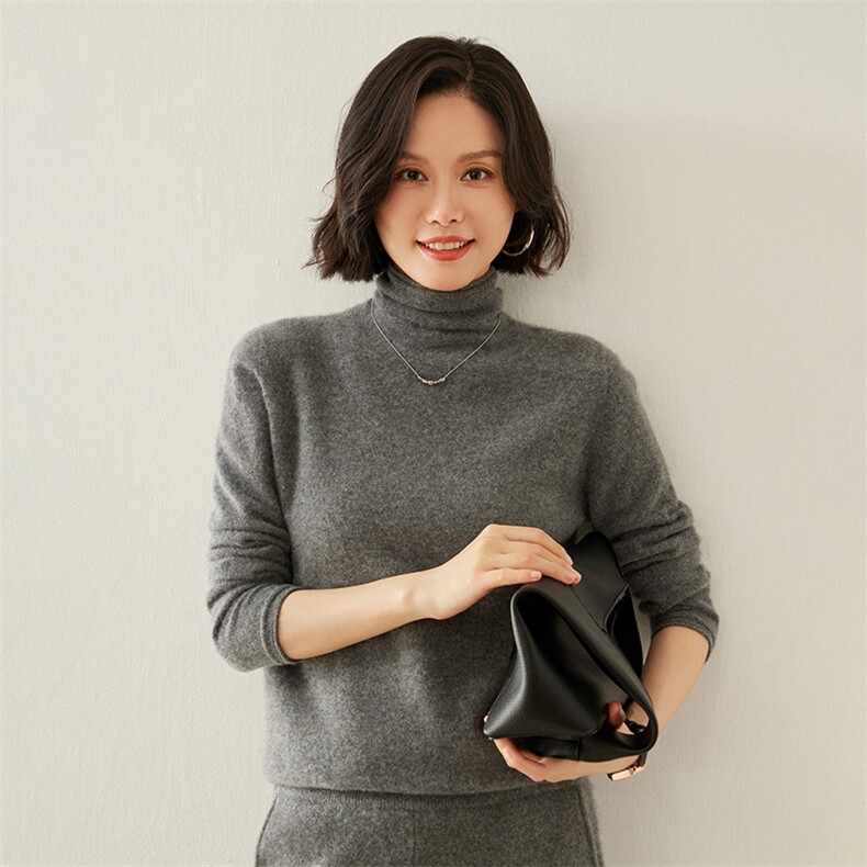 衫女纯色山堆堆领针织毛衣秋冬季高领上衣黑色内搭打底衫,女装羊毛衫,蚂蚁派对工厂直营店