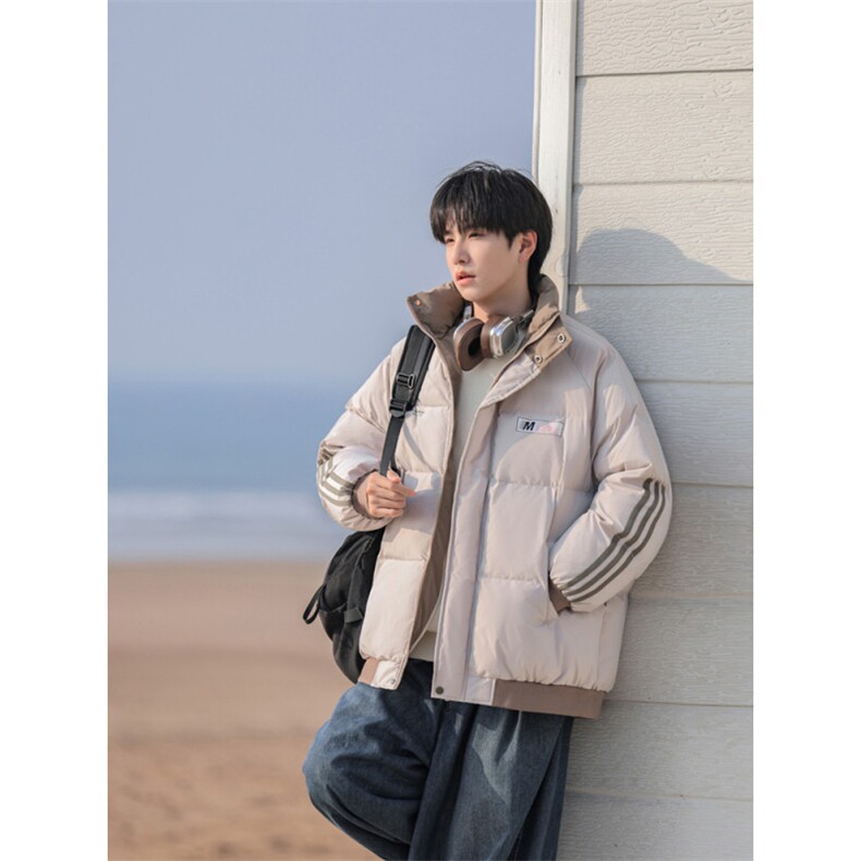 秋冬运动条纹织带撞色棉服男秋冬宽松休闲百搭加厚棉衣P103X168,男装棉衣,星座803