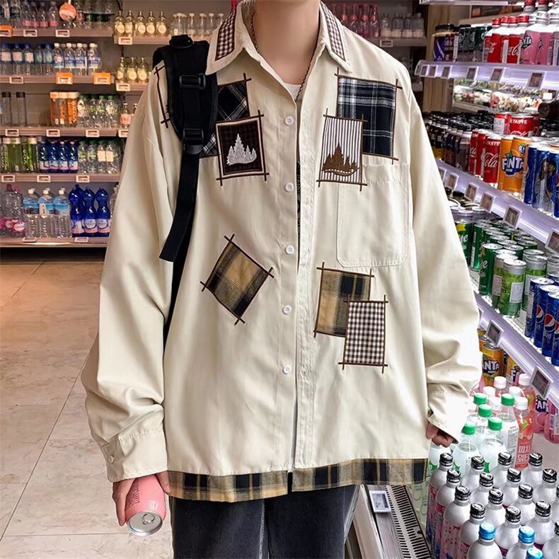 港风复古棒球服男春秋季图案拼接衬衫C81P35,男装衬衫,星座1116-2