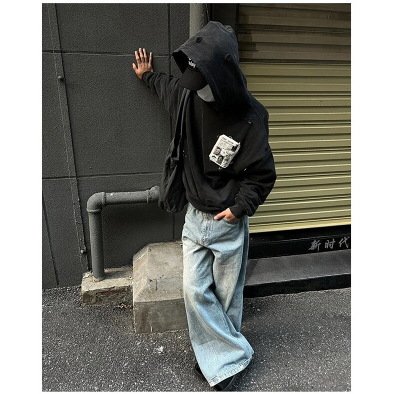 美式复古重磅水洗做旧贴布连帽卫衣男女秋冬宽松cleanfit高街外套,女装短外套,星座506A