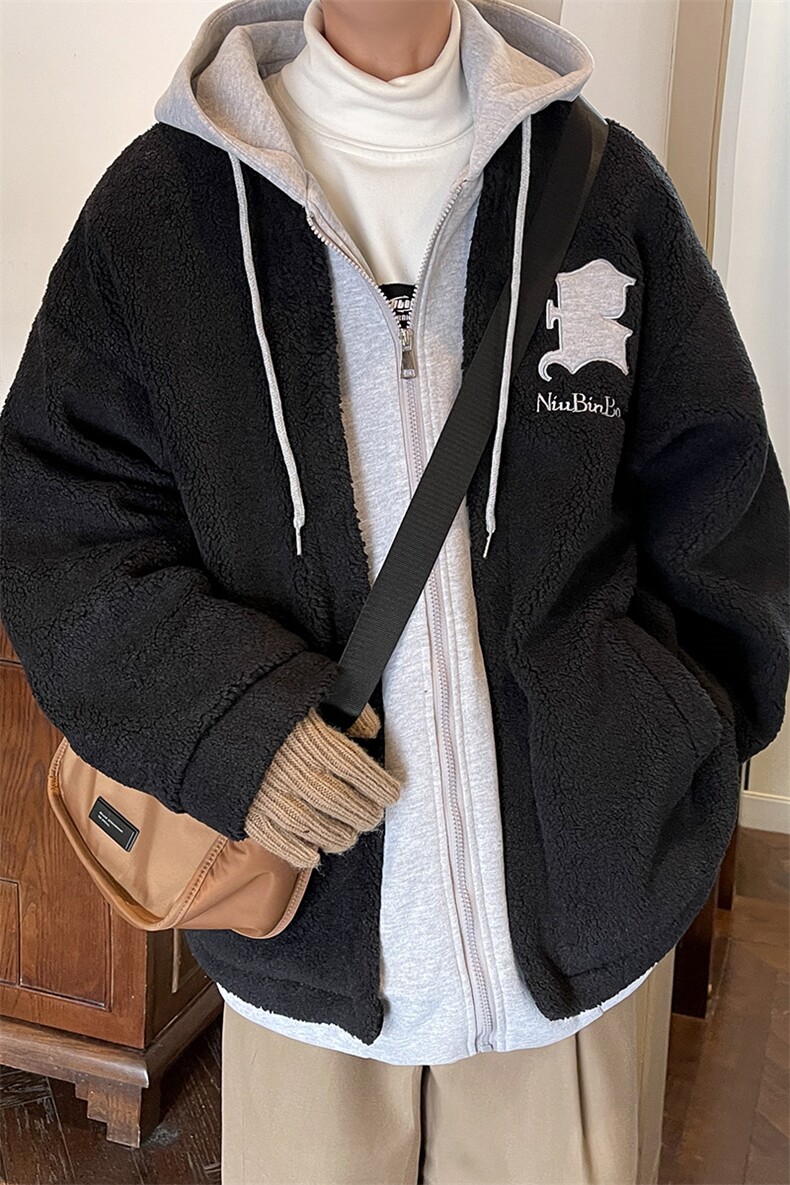冬装假两件羊羔毛棉衣加厚棉服绣花外套A071-099-P125,男装棉衣,电商A071