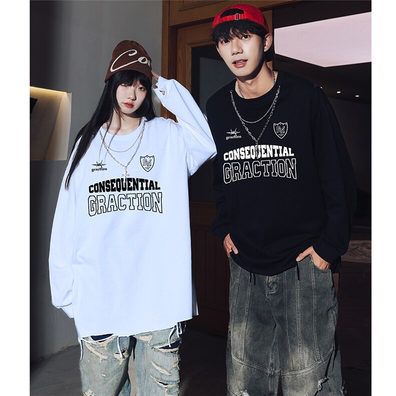 特批2026春款港风多模字母印花长袖宽松项链T恤TPCT012P40控65，男装T恤，电商A247