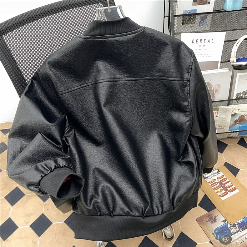 美式百搭男士皮衣夹克宽松外套男重磅潮流棒球服上衣W6886-P63,男装夹克,星座412-3