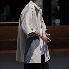 拼接短袖衬衫男夏季日系cityboy宽松休闲翻领工装衬衣潮CS453-P33，男装衬衫，星座1008