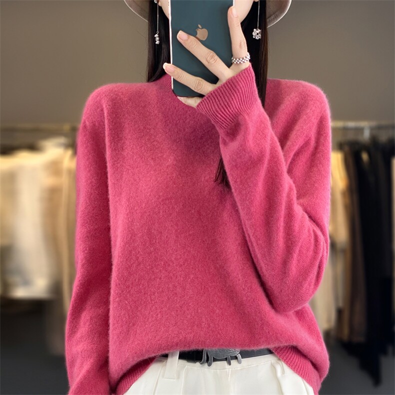 秋季羊绒衫女100纯羊绒半高宽松毛衣百搭羊毛打底衫加厚,针织衫/毛衣,大美人包芯纱店