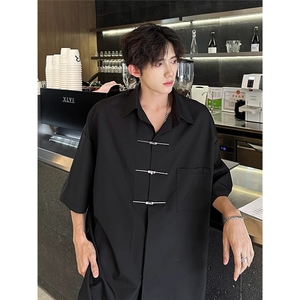 新中式短袖衬衫男夏季风小众痞帅衬衣宽松翻领衬衫A3372-P38图片