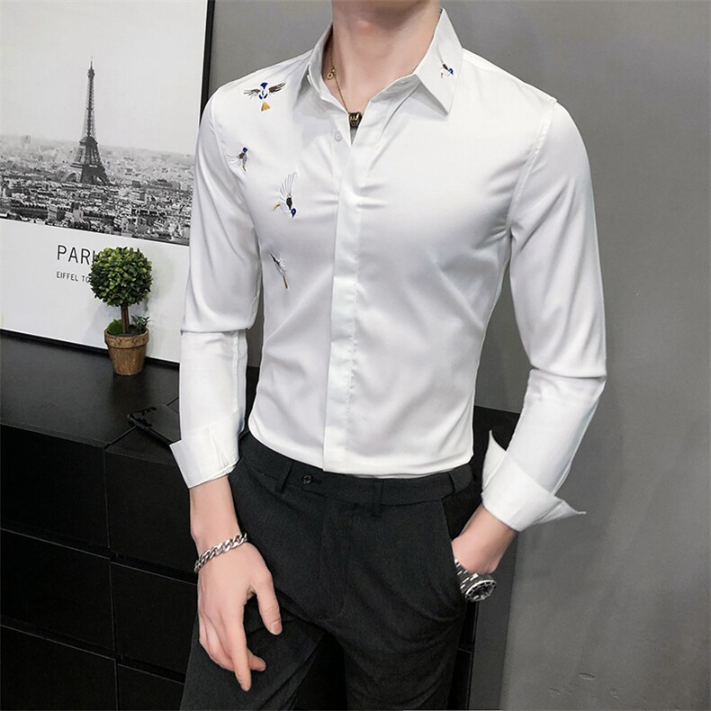 秋冬男士长袖修身梅花刺绣修身衬衣衬衫休闲A236-8827-P55,男装衬衫,电商A236