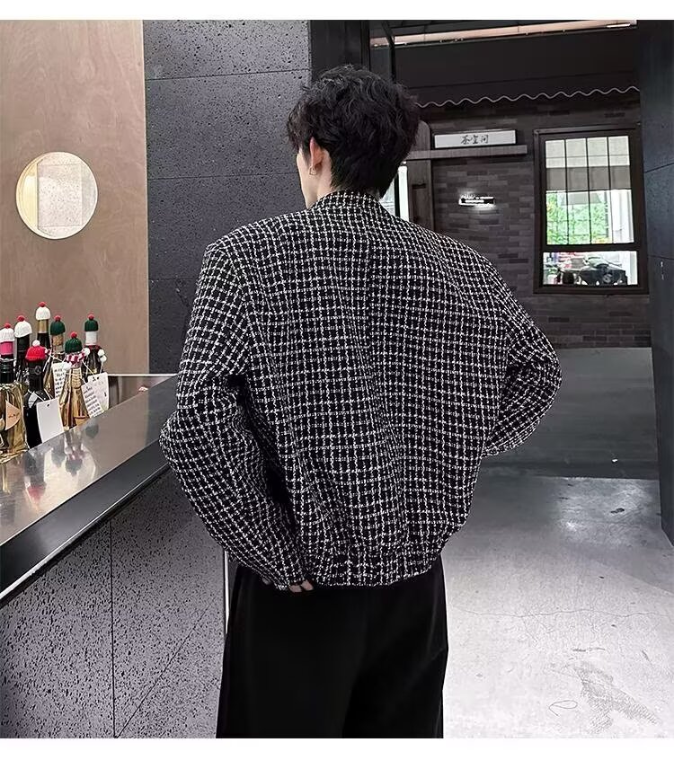 网络图黑格小香风休闲外套男士25年秋季新品夹克,男装夹克,星座410-6（原星座1304-1）