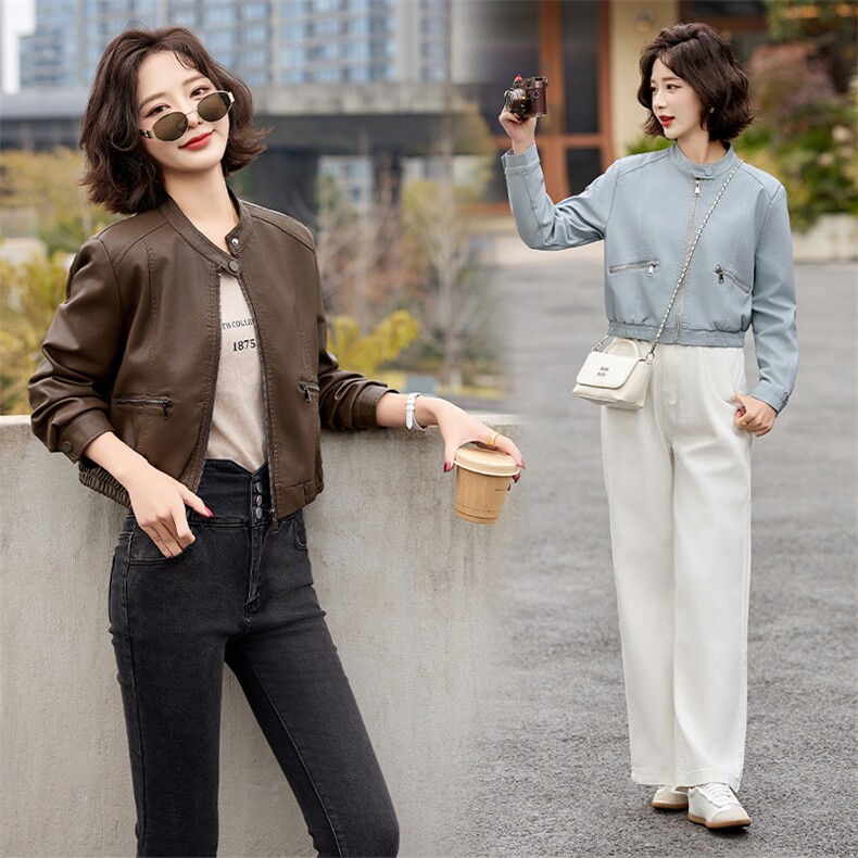 现货【大BAO款主推引流款】2025春款海宁休闲宽松洋气皮夹克女,女装皮衣,美拉德工厂直营店