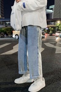 20秋款港风百搭老爹裤牛仔裤 ins宽松潮牌阔腿裤工装裤kz367图片