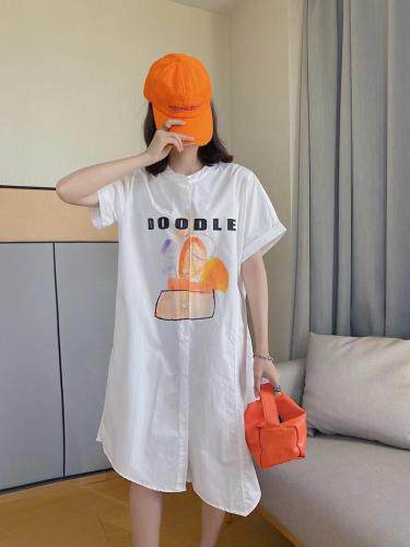 爱美欧夏季新款印花衬衫连衣裙，女装衬衫，爱美欧