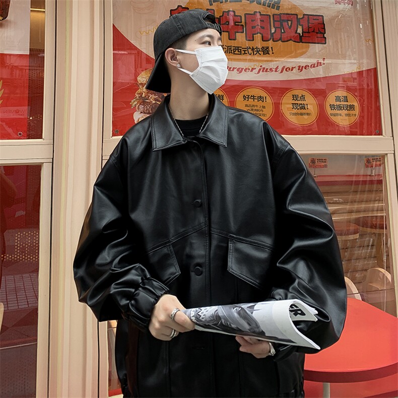 港风秋款男皮衣工装大口袋单排扣皮夹克休闲外套JK58P70,男装夹克,星座1013-1