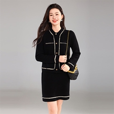 时尚优雅女士秋季新款修身显瘦针织开衫小香风套装，女装套装/套裙，奢优羊绒