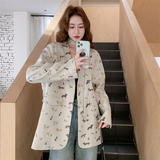 中长款印花西装外套女2C317A-8529-P155-K218，女装西装，2C317A