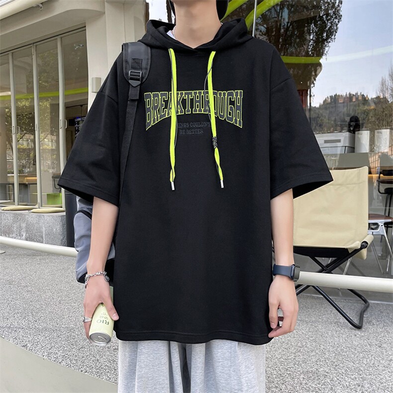 新款优品男士短袖连帽抽绳发泡印花T恤宽松上衣ZDL3207-P53,男装T恤,星座717