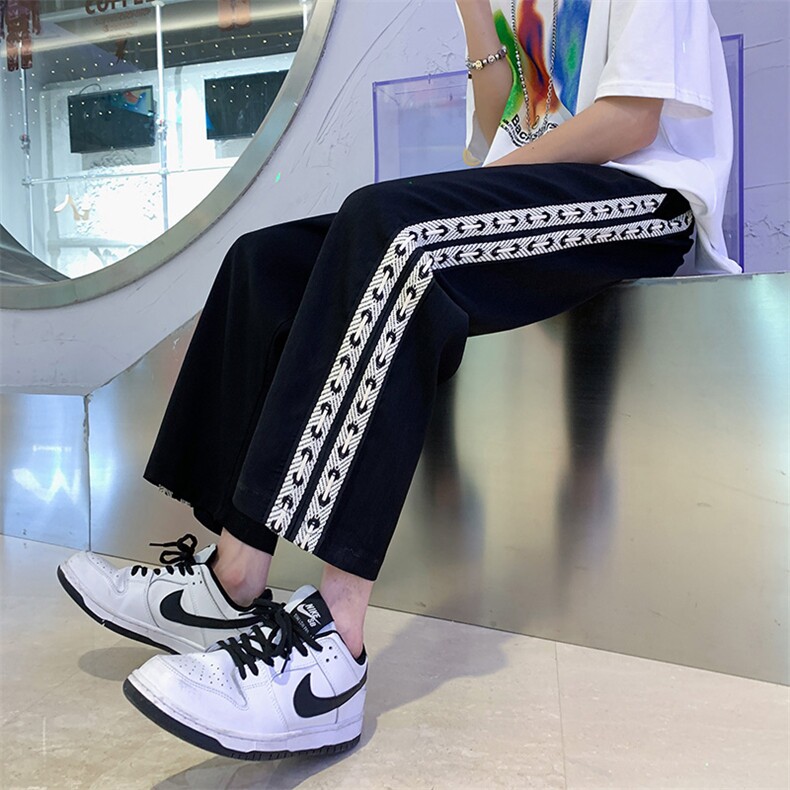 XZ213-DK03-P45控58港风大码质感织带系带休闲冰丝九分裤,男装休闲裤,星座213