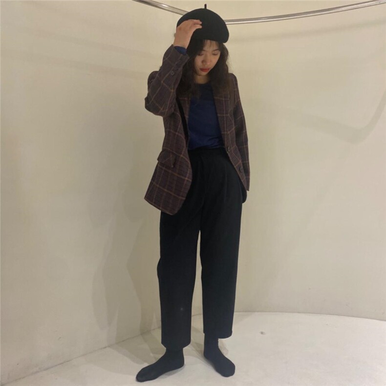 羊毛格子西装，女装西装，韩昭昭 HZAZ