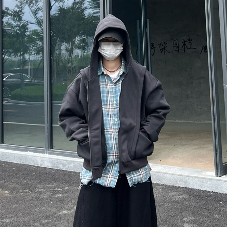 抖音得物高品质二开25秋冬美式重磅宽松结构设计连帽卫衣外套W78,男装卫衣,电商A486