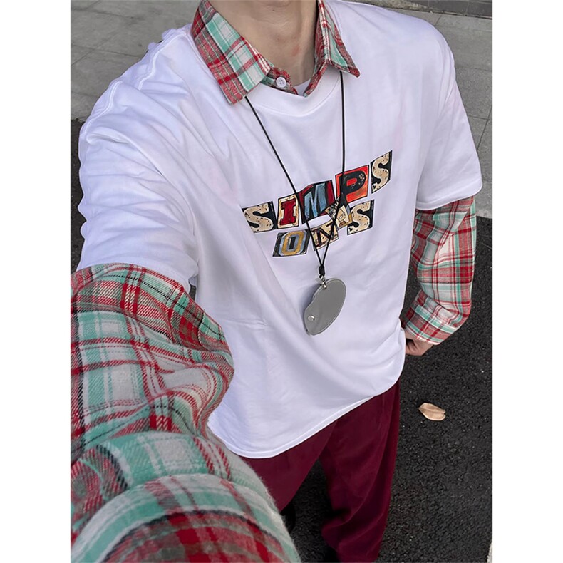 抖音得物供货210克现货宽松纯棉美式潮牌印花落肩袖纯棉T恤AT2176图片