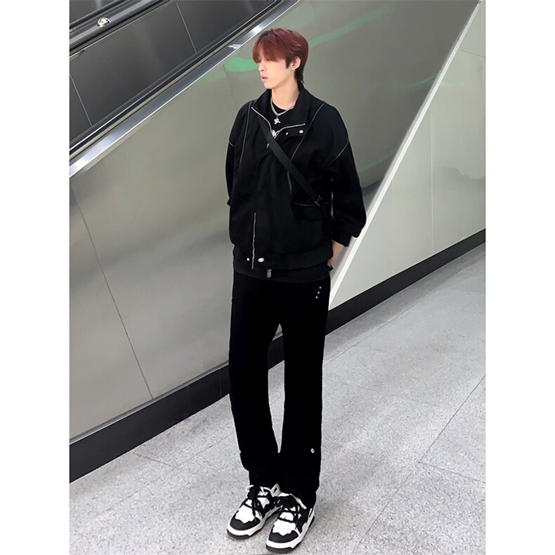 B221美式ins高街暗黑小众个性铆钉小脚牛仔裤LK23142-P65控88,男装牛仔裤,电商B221