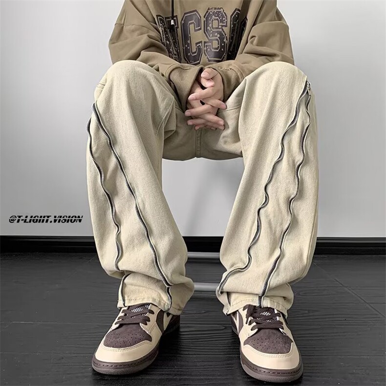 美式高街牛仔裤男韩版潮个性拉链2023冬季新款ins长裤RK1255-P51,男装牛仔裤,星座412-3
