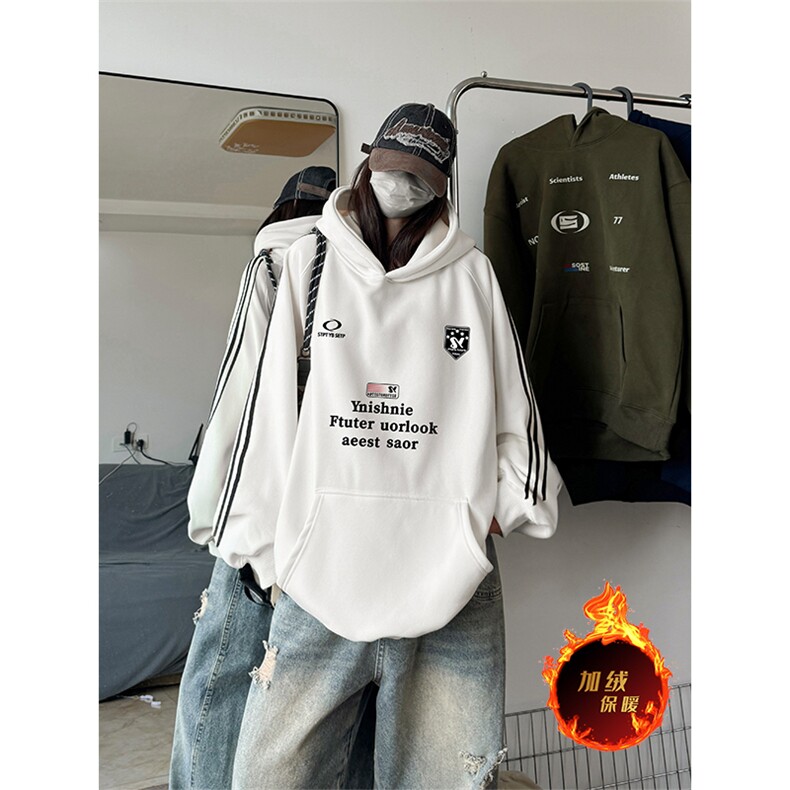 抖音得物供货提供视频秋冬重磅美式宽松织带连帽卫衣0627,男装卫衣,电商A486