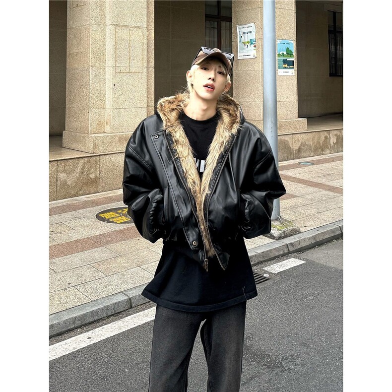 美式高级感夹克棉服男冬季加绒加厚双面穿皮毛一体外套A235/P138,男装夹克,星座206（原A221）