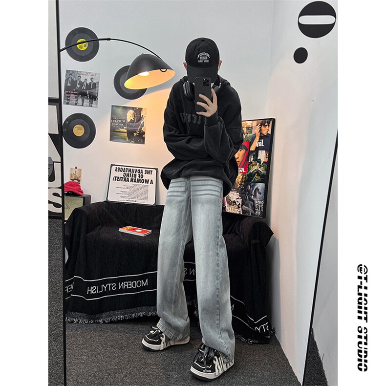 B221美式ins高街暗黑重工艺宽松直筒牛仔裤LK23125-P65控88,男装牛仔裤,电商B221