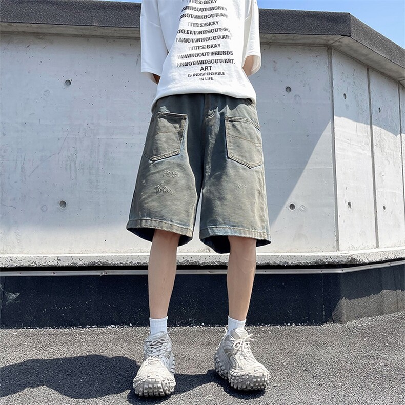 夏季薄款做旧水洗牛仔短裤潮流新款宽松休闲阔腿七分裤,男装牛仔裤,星座410-6（原星座1304-1）