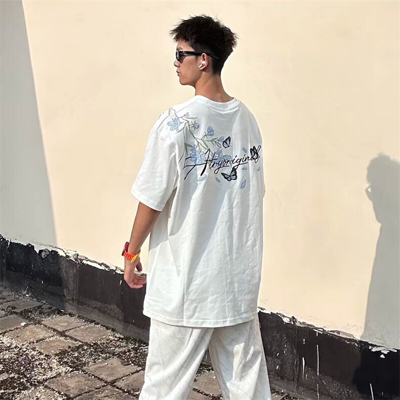 万针全刺绣解构设计260克重磅双纱纯棉高品质美式高街短袖T恤特35,男装T恤,电商A486