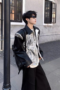 小众朋克拼接设计感机车皮衣夹克外套 JK8570 特P75图片