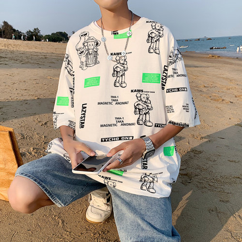 夏季港风T恤男宽松满印花中性风t恤情侣款DS-A160-1-T117-P30,男装T恤,电商C323-1