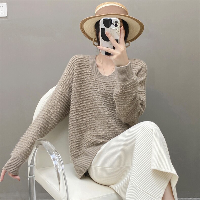 秋冬重磅加厚纯山羊绒衫女V领短款毛衣宽松针织立体毛圈打底上衣,女装羊绒衫,织绒羊
