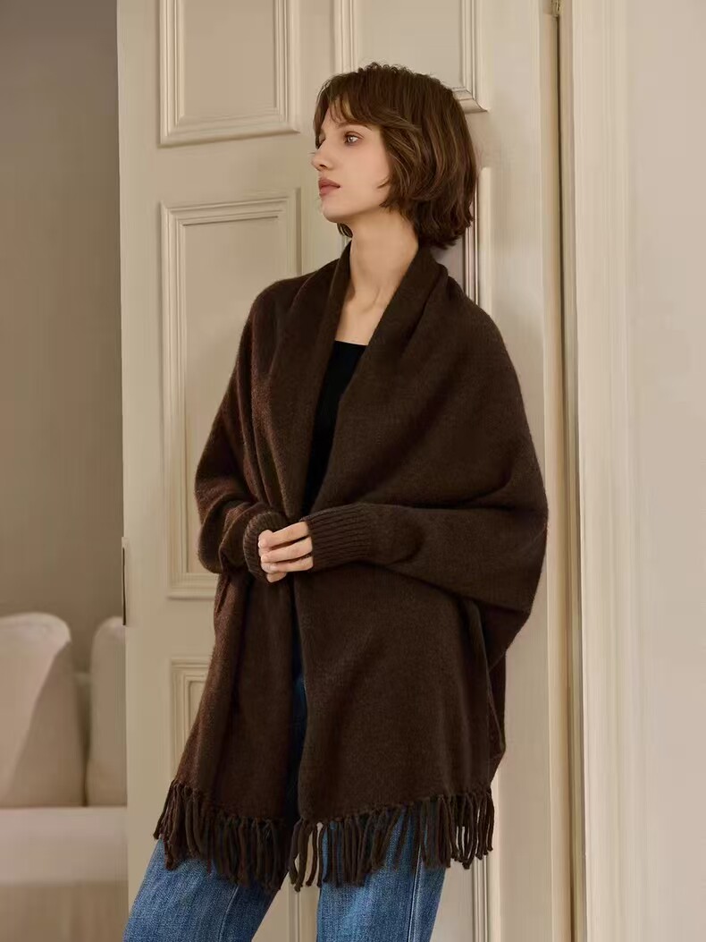 2025年秋季新款针织女士流苏大披肩时尚休闲通勤百搭，披肩，冀清阳荣