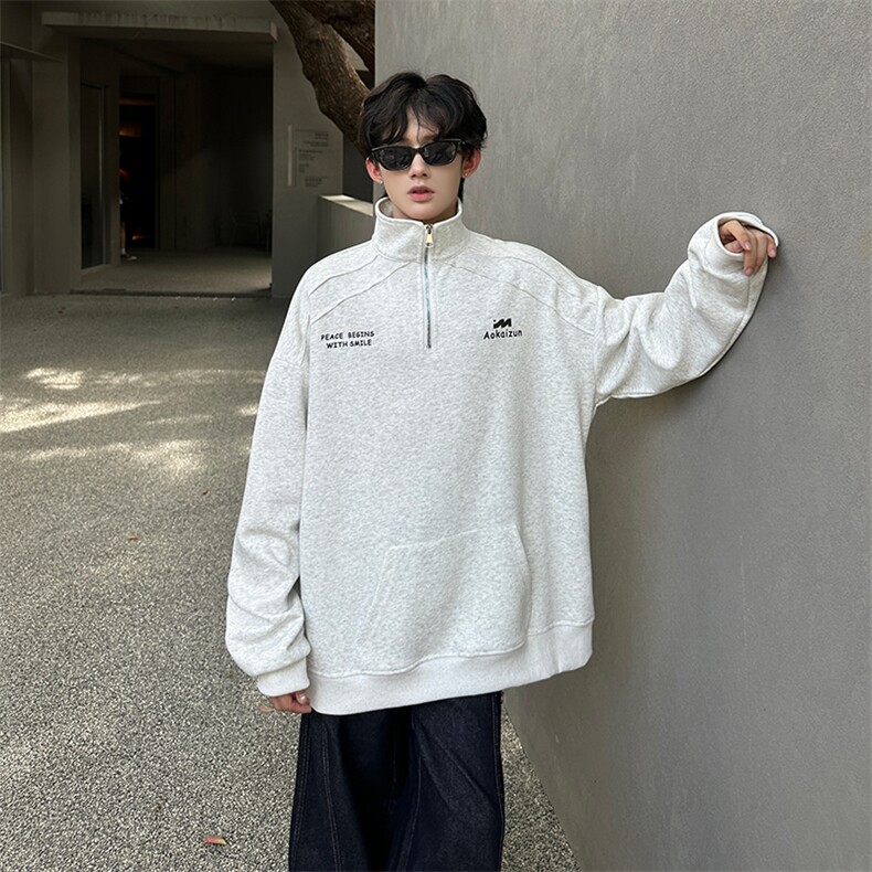 秋季宽松半拉链设计款卫衣潮休闲外套XZ808B-WH088-P48,女装短外套,星座808B