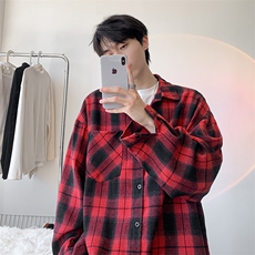 衬衫男秋季新款港风宽松大码磨毛格子长袖衬衣CS6638-特P29，男装衬衫，星座214-3