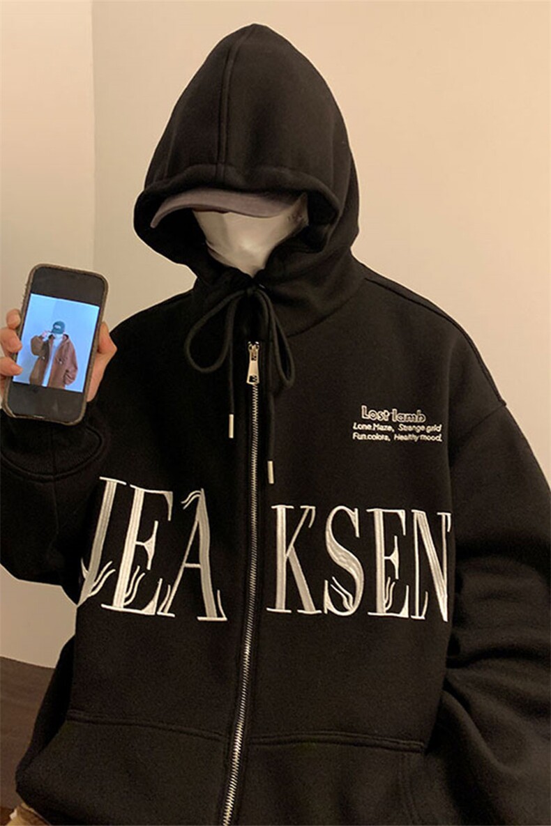 卫衣男美式复古高帅外套大码潮牌开衫连帽上衣-JK23104-P75控98,男装卫衣,星座605(原A050)
