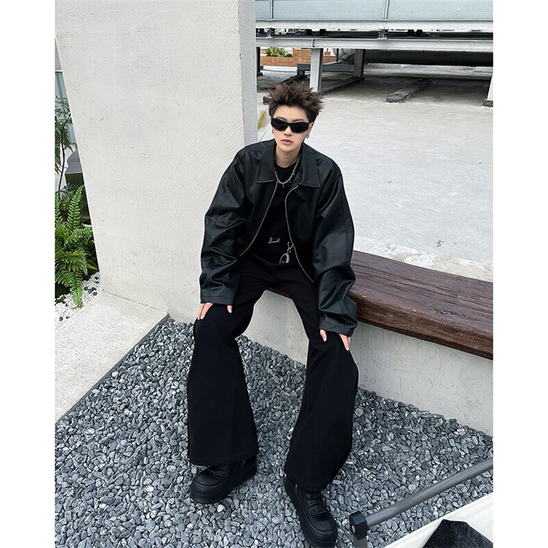 美式复古翻领皮衣外套男设计感拉链pu皮机车服夹克潮JK08568-P73,男装夹克,星座308B-1