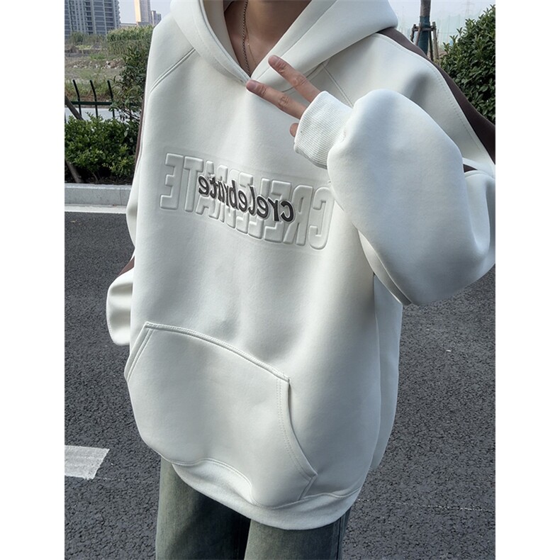 秋季新款连帽卫衣男宽松休闲拼色钢印外套中性衣服 W120-P65 控98图片