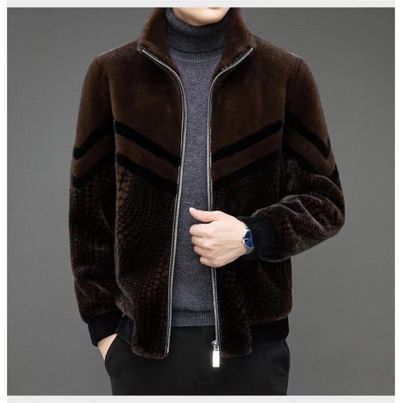 海宁冬季金貂绒男士皮草休闲外套仿水貂皮毛一体加厚保暖夹克，男装中老年男装，星座613