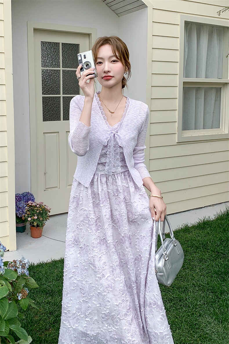高级感甜美雪纺碎花长裙2025新款法式粉色吊带连衣裙女夏,女装连衣裙,纯色衣恋
