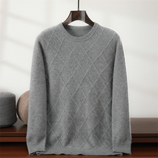 秋冬新款菱形圆领针织套头上衣时尚百搭，男装针织衫/毛衣，隆格羊绒